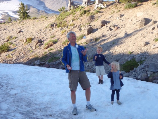 getting refreshment at Mt. Hood, ski resort in back