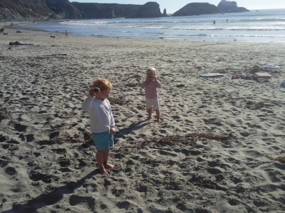 Sienna and Robinson with their new toys at the south end of sand dollar beach