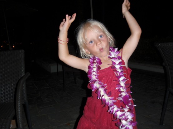 hula girl Sienna with a flower lei