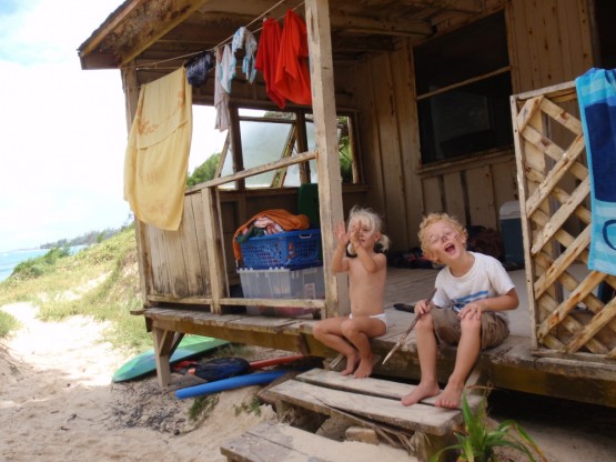 Robinson Crusoe with his bist friend in front of his hut