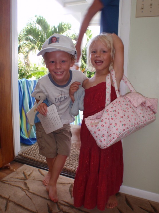 Sienna and Robinson on their way to preschool