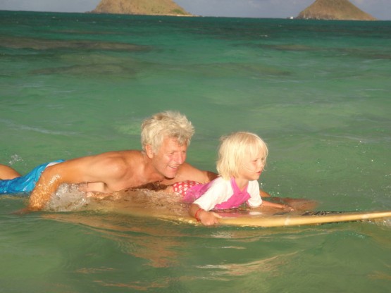 Sienna's first ride on a surfboard