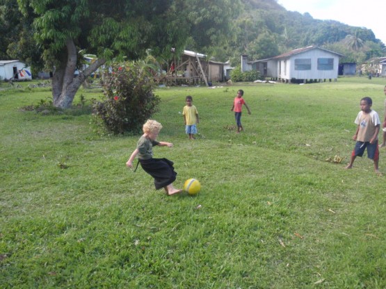 playing soccer in a sulu is fun