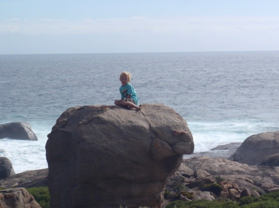 Robinson on a rock at the North end of Boranup Beach