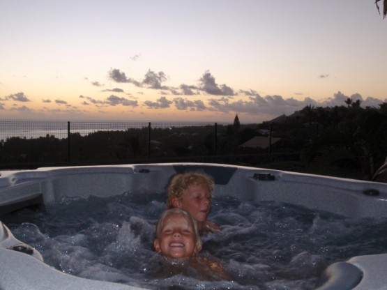 Relaxing at sunset in the spa...